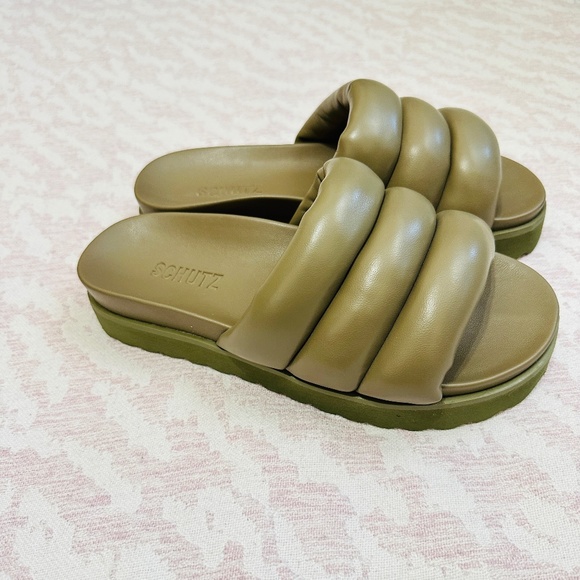 SCHUTZ | Maisha Vegan Leather Platform Sandal Slide Aspen Green, sz 8.5 - Picture 3 of 12